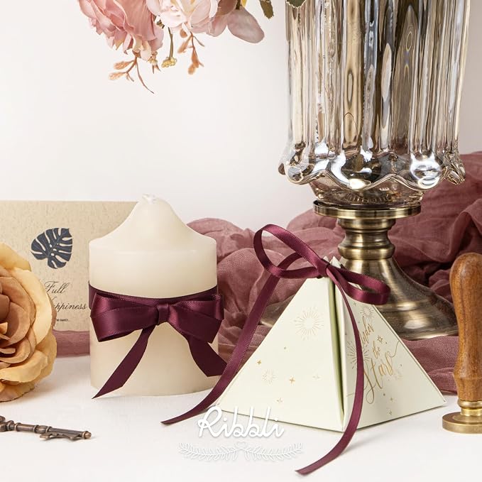 Ribbli Burgundy Satin Ribbon, Double Faced Satin 1/4 inch x Continuous 50 Yards - Image 3