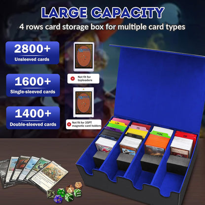 Card Storage Box for Trading Cards, 2800+ Card Deck Case with PU Leather and Magnetic Closure, TCG Storage Box, Suitable for MTG, YuGiOh, and Sports Cards, With 10 Card Dividers ＆ 4 Stoppers