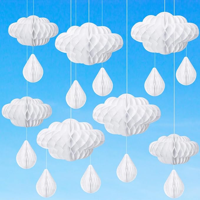 Affrolling 20 Pcs 3D Cloud Decorations Raindrop Decorations Hanging Honeycomb by Affrolling