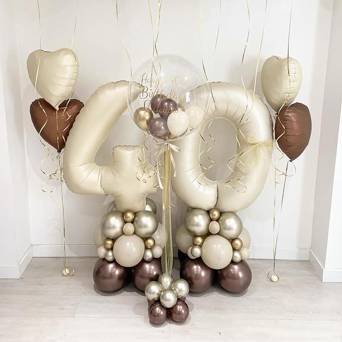 Number 0 Balloon Beige, 40 Inch Large Cream Foil 0 Helium Balloons - Image 6