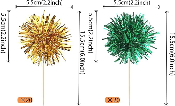 40 PCS Foil Firework Cupcake Toppers Fireworks Cupcake Picks Sparkle Tinsel - Image 2