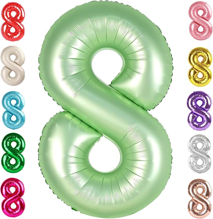 8 Balloon Numbers Birthday Decorations, 40In Sage-Green Balloons by Mluchee