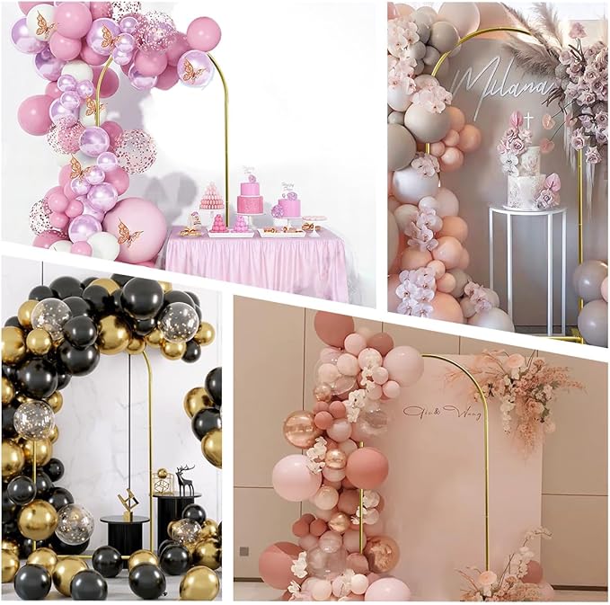 Metal Arch Backdrop Stand and Cover Set, 6.6FT Beige Reusable Spandex Fitted Backdrop Cover and Gold Wedding Arch Frame for Baby Shower, Birthday, Parties Decoration.
