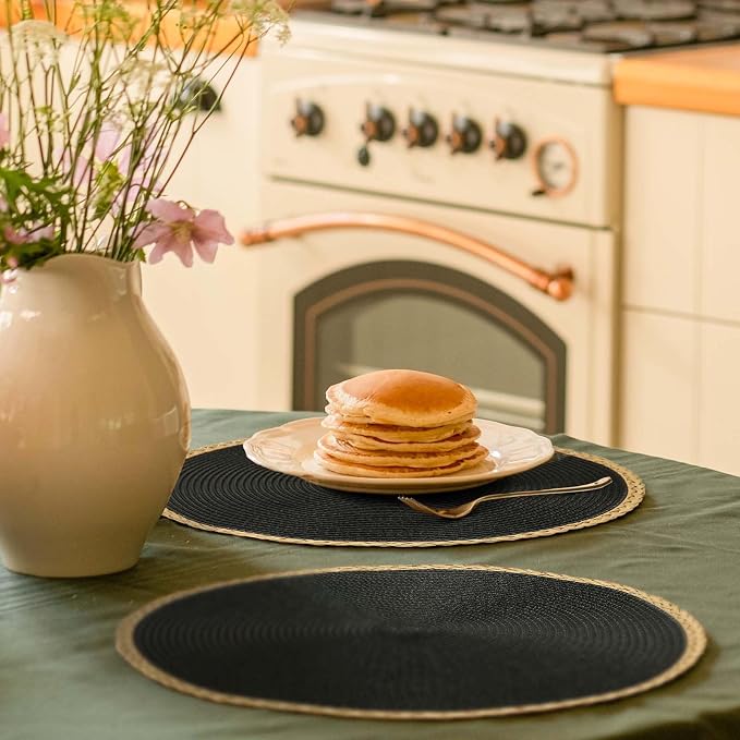 Round Placemats Set of 4, Woven Table Mats, Thin Edge, 15 Inch Diameter - Image 6