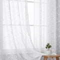 White Sheer Curtains Leaf Embroidery Linen 96 Inches Long | Light Filtering by VISIONTEX