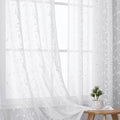 White Sheer Curtains Leaf Embroidery Linen 96 Inches Long | Light Filtering by VISIONTEX