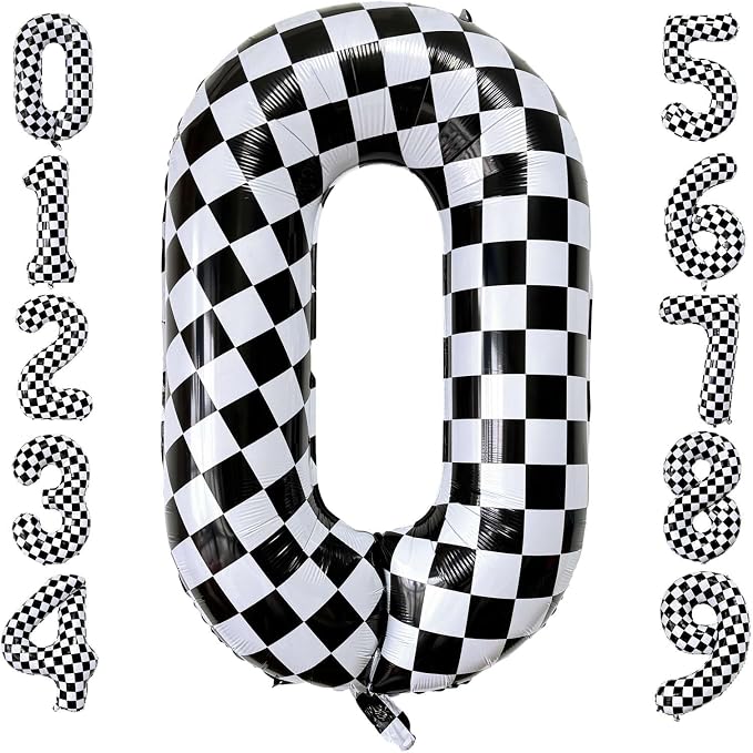 Checkered Number 0 Balloons 40 Inch Giant Race Car Checkered 0 Balloons by LHOAVWE