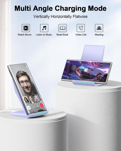 NANAMI Wireless Charger - Fast Qi-Certified Wireless Charging Stand Compatible Apple iPhone 17/17 Pro/17 Pro Max/16/15/14/13/12 Pro, Desktop Phone Charger for Samsung Galaxy S25/S24/S23/S22/S21