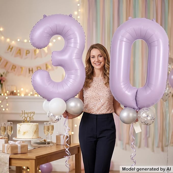 40" Pastel Purple Foil Number 3 Balloon - Image 3