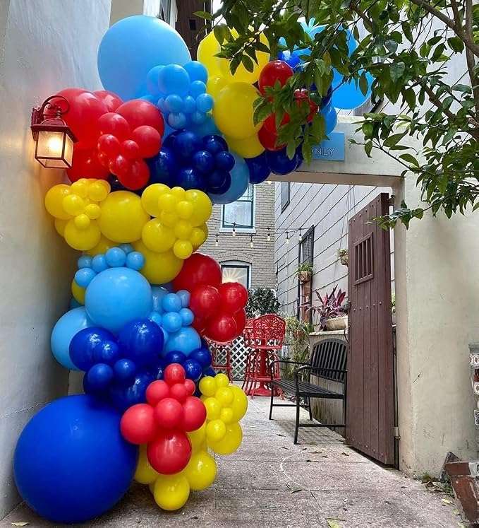 Red Yellow Blue Balloons, 12 Inch Royal Light Blue mattee Red Yellow Confetti - Image 4