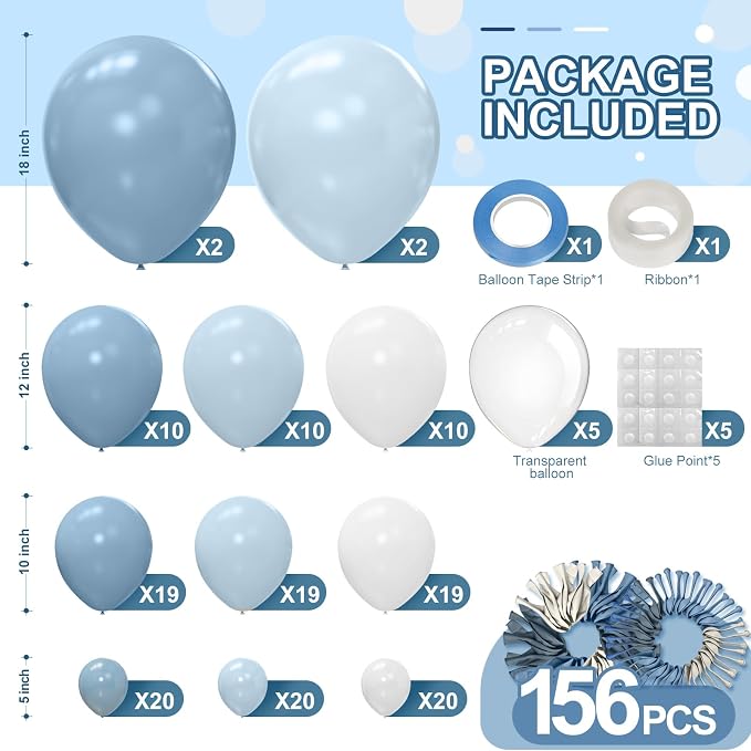 Dusty Blue Balloon Garland Arch Kit 156 Pcs Different Sizes 18 12 10 5 Inch - Image 2