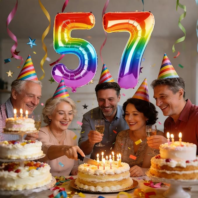 40 Inch Number 57 Balloons for 57th Birthday Party Decorations, 0-100 Rainbow - Image 2