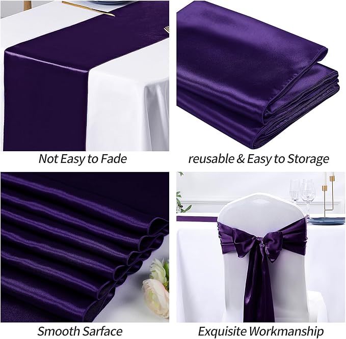 SiinvdaBZX 12 Pcs Purple Satin Table Runner 12 x 108 inches Long | Bright - Image 5