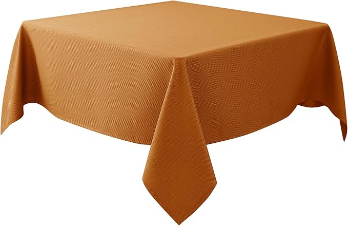 Biscaynebay Fall Tablecloth Textured Fabric Square Tablecloths 60x60 Inch, Bronze Thanksgiving Autumn Harvest Water Resistant Fabric Tablecloths for Kitchen, Dining, Wedding, Parties Machine Washable