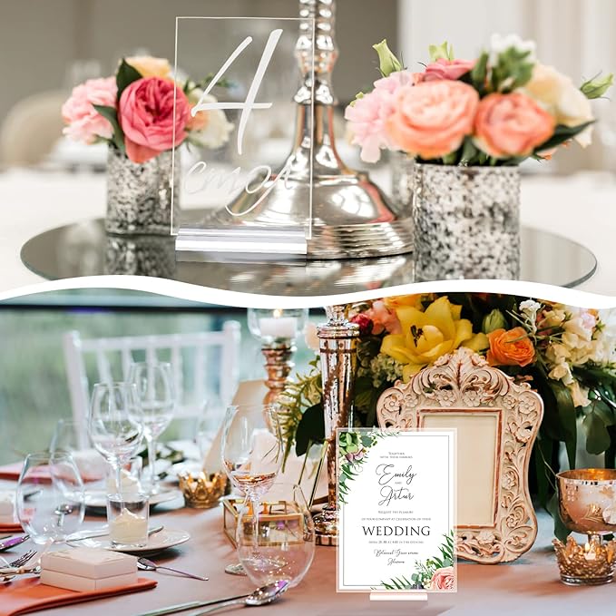 Blulu 40 Pieces Acrylic Place Card Holders 2 Inch Clear Stands Base with 3 mm Card Slot Numbers Display Table Sign for Wedding Exhibition Office Cafe Restaurant Photo Menu Meeting Table Decorations