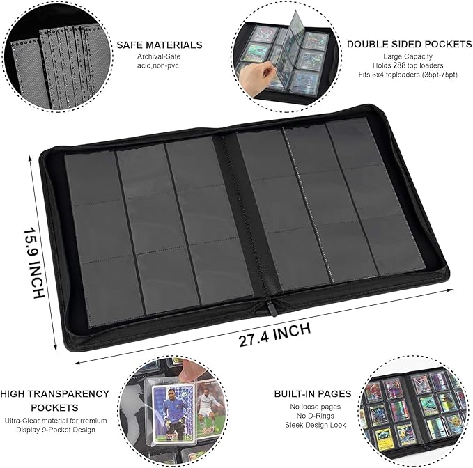 Toploader Binder with 9-Pocket Pages, Holds 288 "3×4" Rigid Toploader Hard Cases, Card Holder for Collectible Cards or Sports Cards, Durable Sleeves for Storage & Display (Viridian)