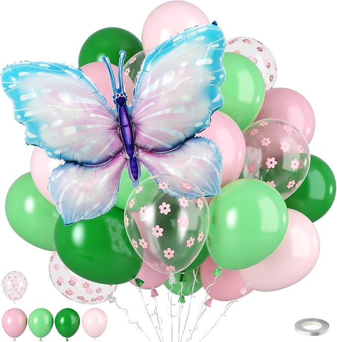 Pink And Green Balloons, Light Pink Green Balloons, Transparent Flower Printed by Paready