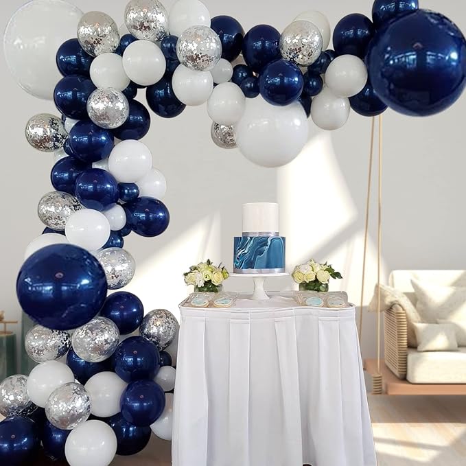 Navy Blue Silver Balloons Garland Kit, Party decor | Dark Blue White Silver - Image 5