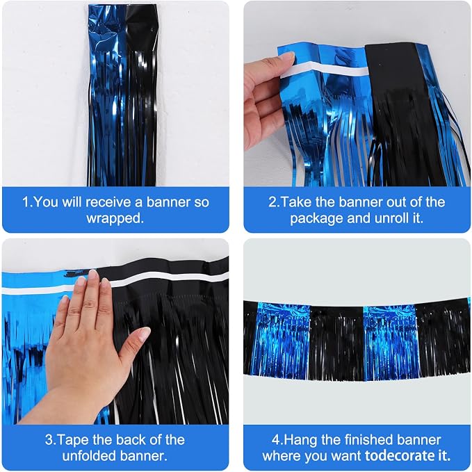 BEISHIDA Black Blue Fringe Garland Banner 30ft Wall Tinsel Foil Streamers | - Image 2
