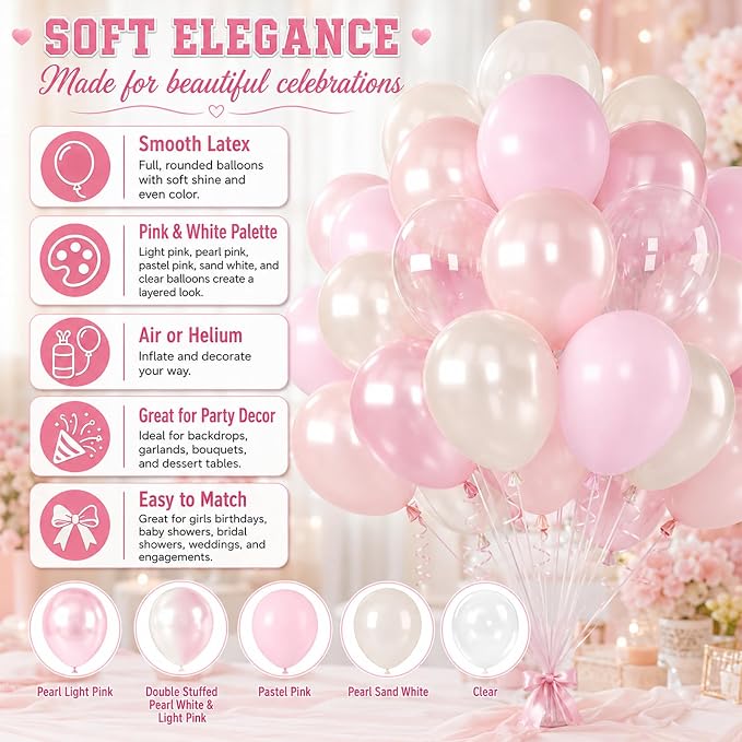 Pink Balloons, Gender Reveal Baby Shower Sweet Romantic Wedding Princess - Image 7