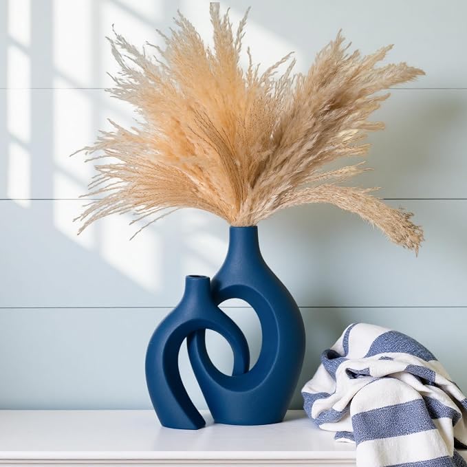 Lvases Blue Snuggle Hollow Ceramic Vase Minimalist Decorative Vases of 2 | 11 - Image 7