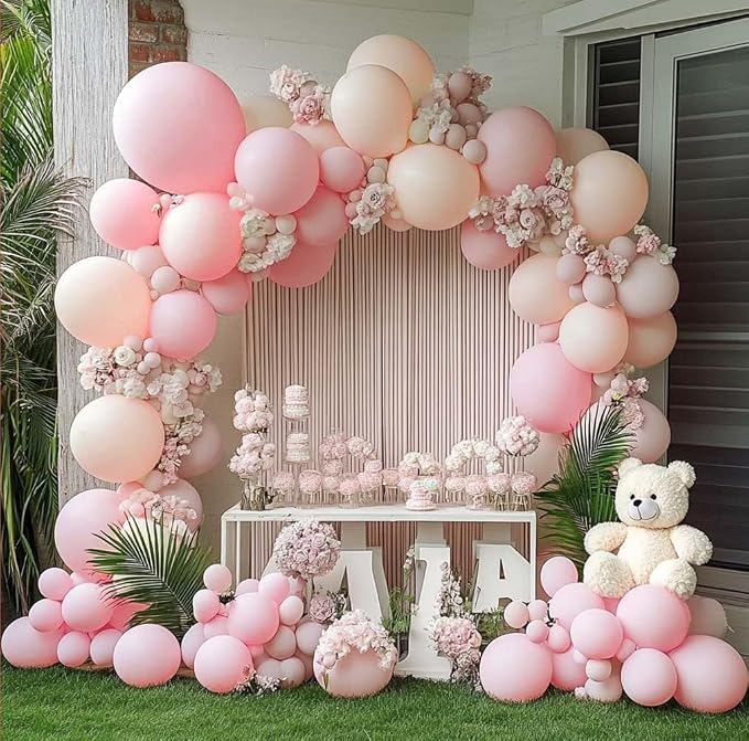 Pastel Light Pink Balloons Double Stuffed Pink Balloon Garland Arch Kit - Image 2