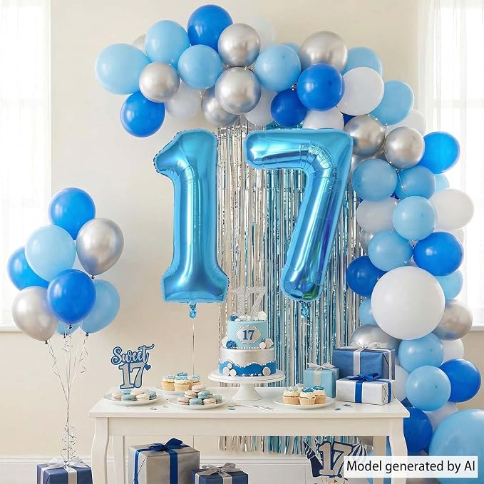 Light Blue Number 17 Balloon 40 Inch, Foil Numeral - Image 6