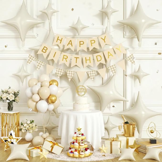 Cream Balloons, 26 Inch and 10 Inch Cream Stars Shaped Balloon - Image 6