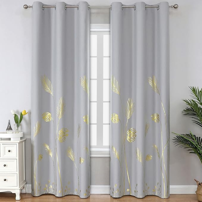 Light Grey Blackout Curtains for Bedroom, Thermal Insulated Window Grommet by ESTELARTEXTILER