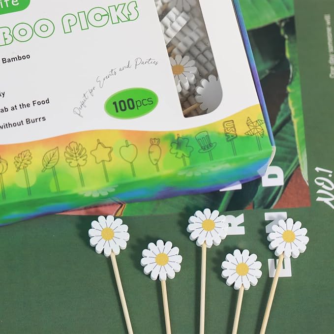 Daisy Cocktail Picks Springtime Floral Decorative Toothpicks Fruit Sticks Food - Image 4