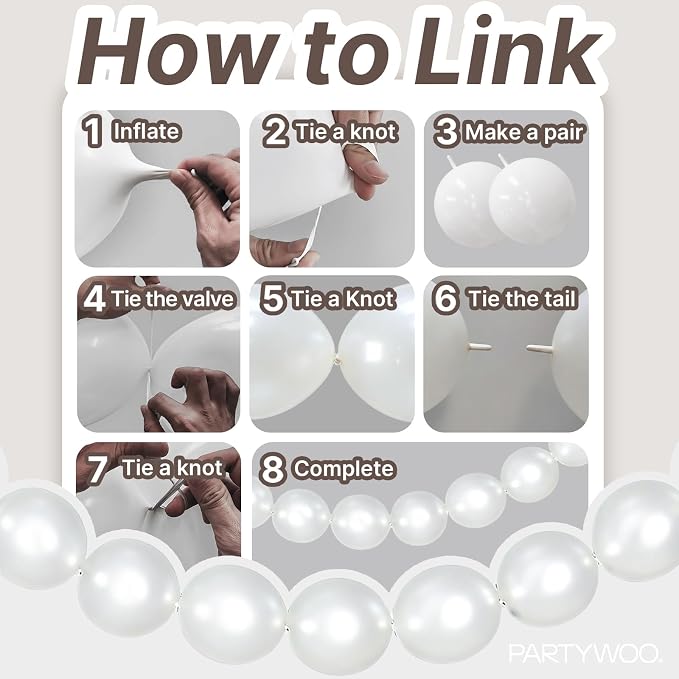 PartyWoo Pearl White Linking Balloons 100pcs 6 Inch White Link Balloons | - Image 5