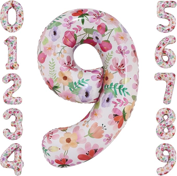 Flower Balloons 40 Inch Floral Number 9 Balloon by cocodino