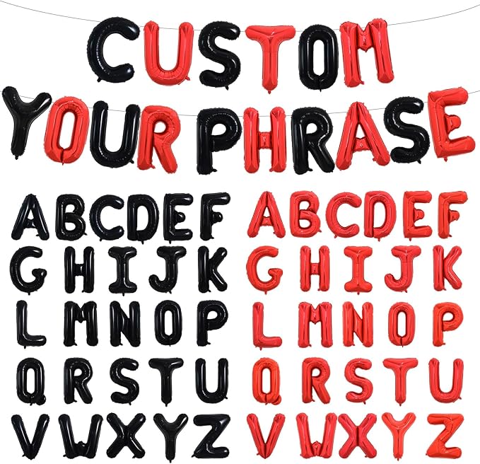 TONIFUL Black and Red Letter Balloons 52 Pcs 2 Sets A-Z Alphabet Banner Kit 16 by TONIFUL