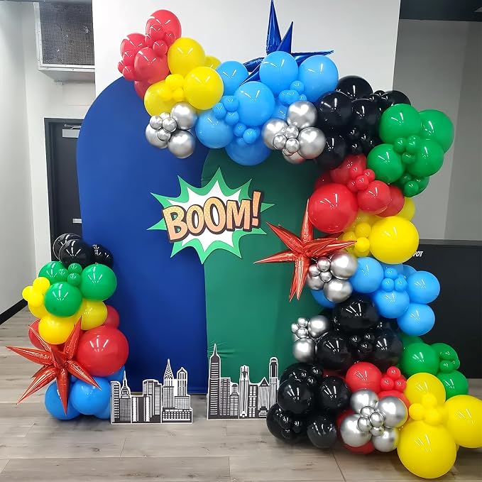 Red Blue Yellow Green Black Balloons, 22 Inch Red Blue Explosion Star Foil - Image 3
