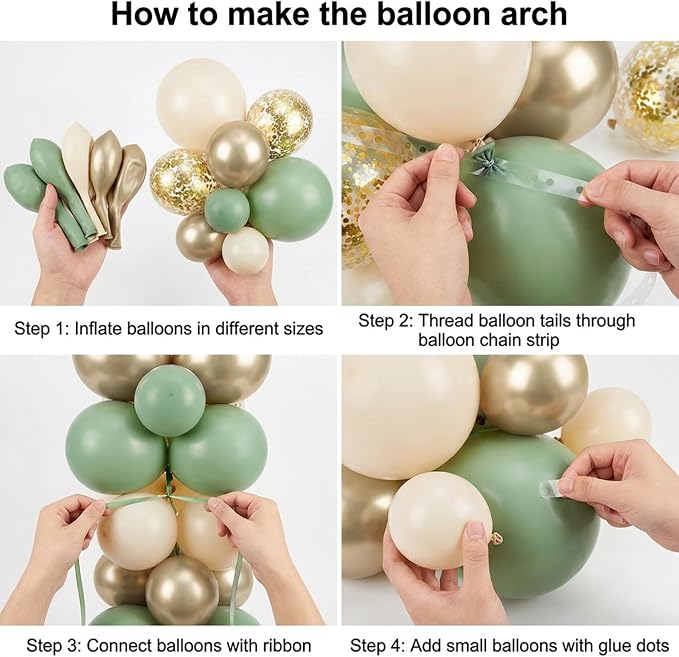 Sage Green Balloon Arch Kit 58pcs, 12in Green and White Balloons - Image 5