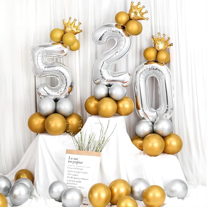 40 Inch Silver Number Balloons, Helium Mylar Foil Number Balloons - Image 6