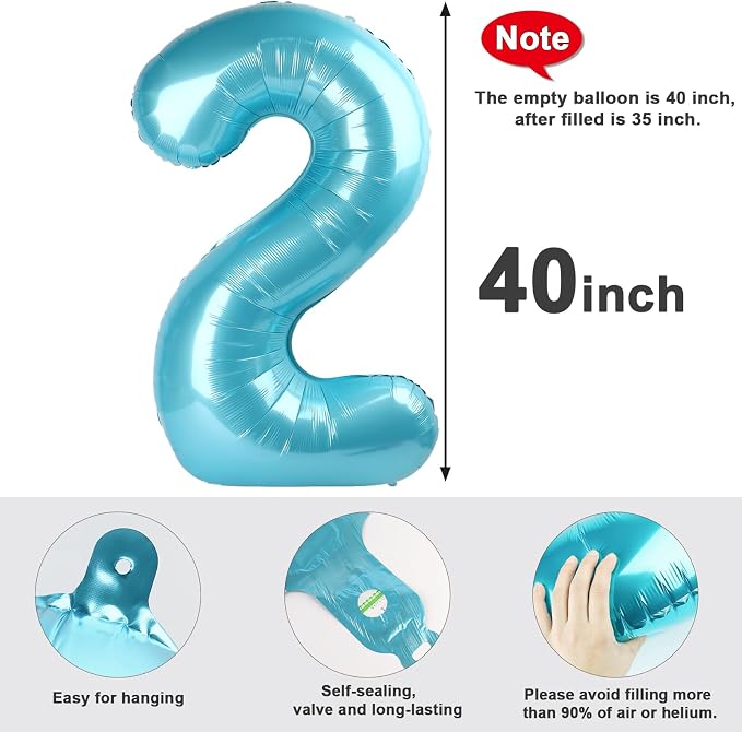 2 Balloon Numbers Birthday Decorations, 40In Pearl Blue Balloons - Image 5
