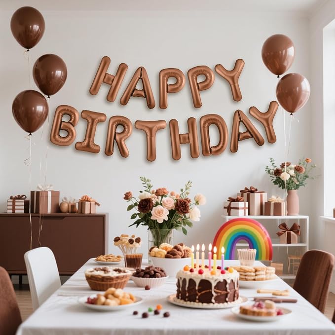 CANREVEL Happy Birthday Banner Decorations + Sign Balloons, Chocolate | 13pcs - Image 6