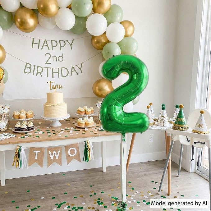 Green Number 2 Balloon 40 Inch, Foil Numeral Double Joyful Green Parties | - Image 3