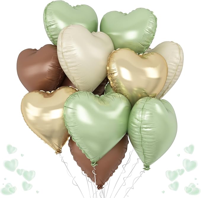 Green Gold Brown Heart Balloons by TAOYE
