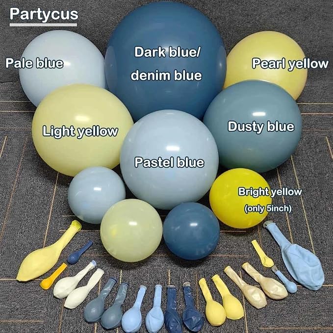 Dusty Blue Yellow Balloon Arch Kit Double Stuffed Dark Pastel Blue Light Yellow - Image 3