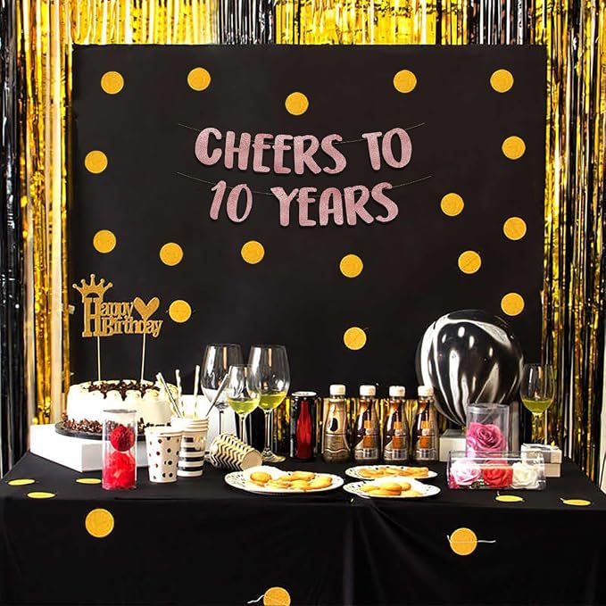 Pre-Strung Cheers to 10 Years Rose Gold Glitter Banner - Image 6
