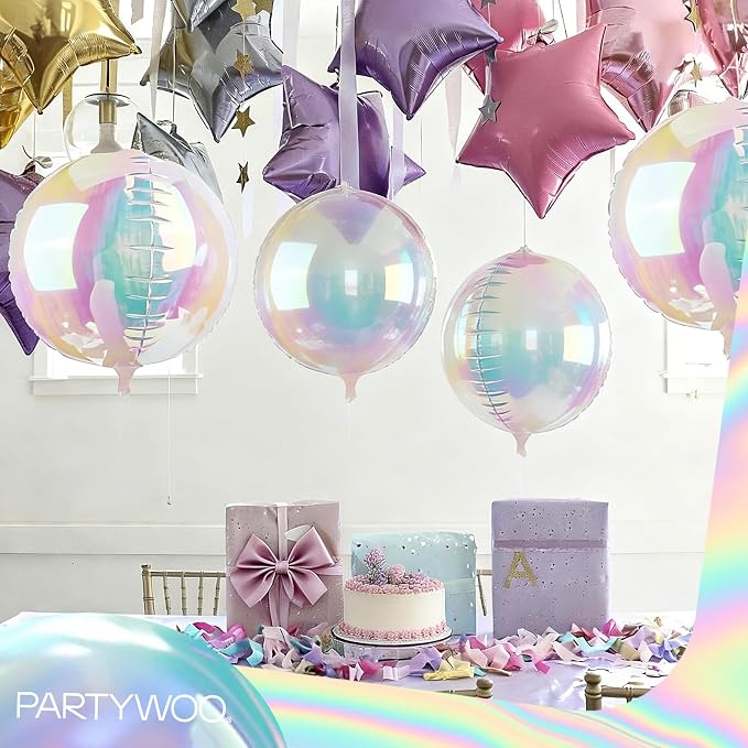 PartyWoo Iridescent Large Round Giant 4D Jumbo Foil Balloons 6pcs 22 Inch | 22 - Image 3