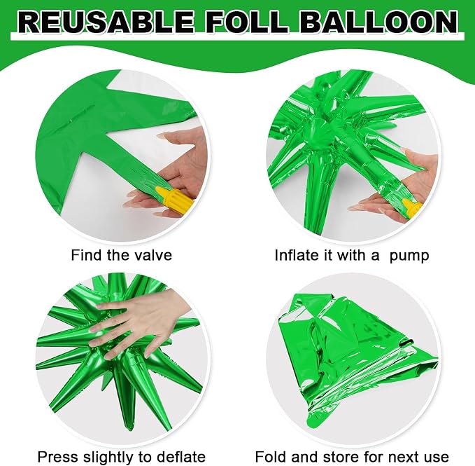 9Pcs Green and Black Star Balloons, Large Explosion Foil Balloons, Metallic - Image 8
