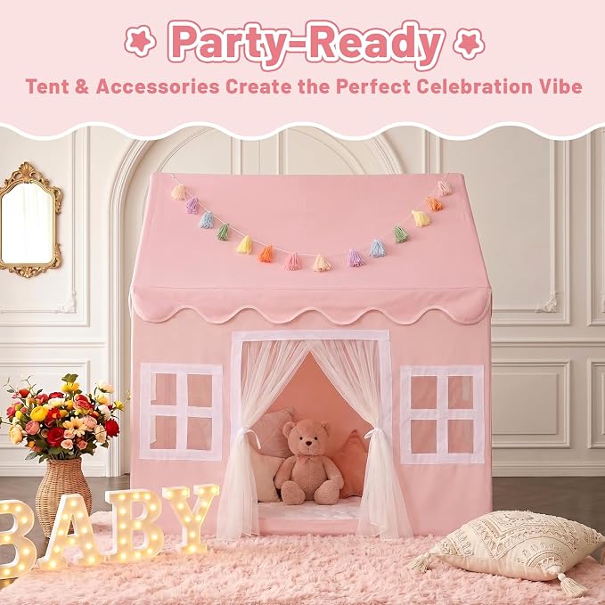 Kids Play Tent Indoor: with Mat, Tassel Garland - Image 6