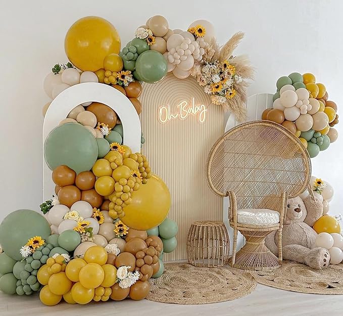 Sage Green Brown Yellow Balloon Arch Kit, Party Decor. | Mustard yellow by Bloces