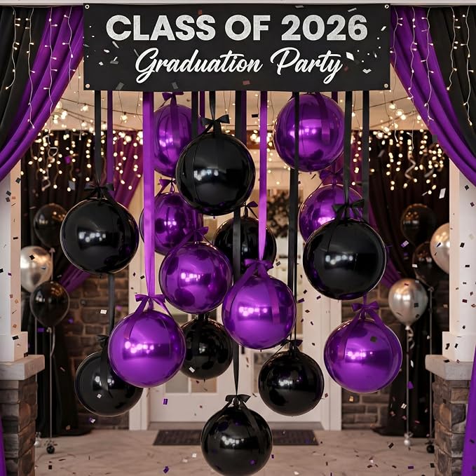 Jenaai 30 Set Black and Purple Foil Balloons Bulk 22 Inch 4d Metallic - Image 3