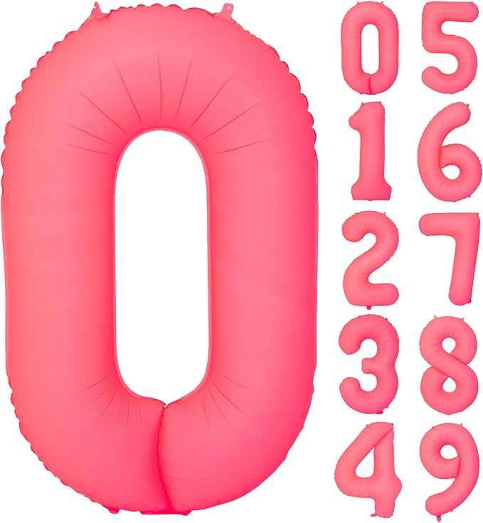 40 IN Fluorescent Red Number 0 Balloon Neon Red Digital 0 Foil Balloon | by YOIOZAIZAI
