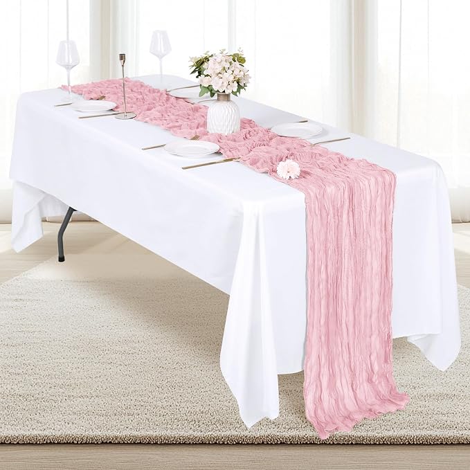 6 Pack Light Pink Cheesecloth Table Runner 17x108 Inch Semi Sheer Boho Gauze - Image 4
