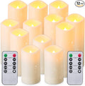 Waterproof Flickering Flameless Candles, Set of 12 Battery Operated Candles (D2.2'' x H4''5''6''7"), Outdoor Indoor Candles with 10-Key Timer Remote, Long Lasting